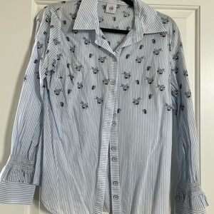 Cabi white and blue button up top